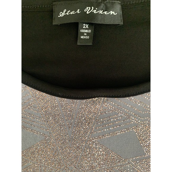 Star Vixen Gold Sparkle Blouse Womens Plus Size 2X BlackBack Pullover Dressy Top - Picture 5 of 9